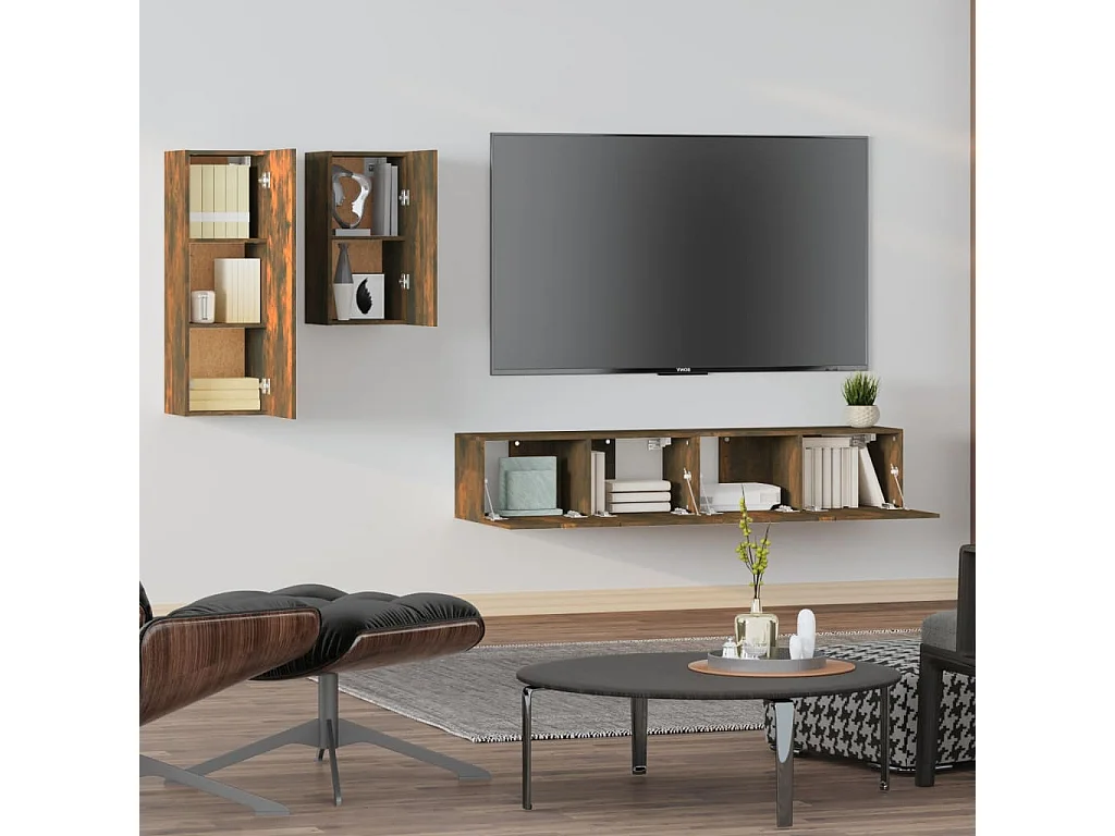 Mylan  Set de muebles de TV 4 pzas madera contrachapada roble ahumado