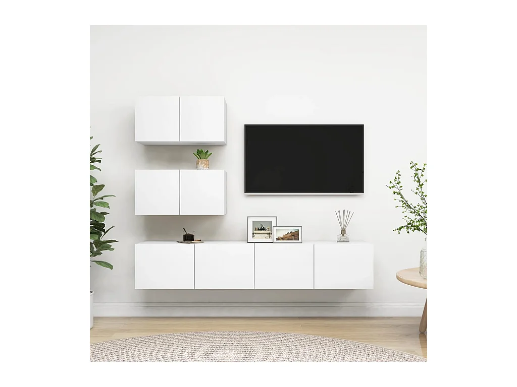 Clonalvy  Ensemble de meubles TV 4 pcs Blanc Bois d'ingénierie