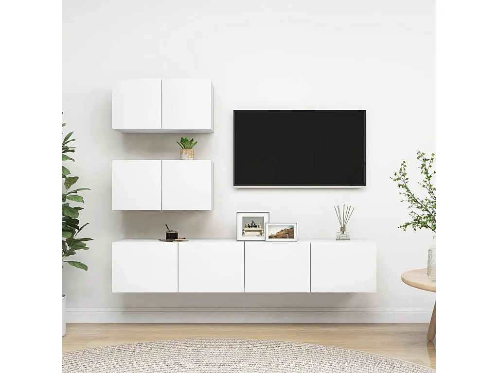Clonalvy  Set de muebles de salón TV 4 piezas madera de ingeniería blanco
