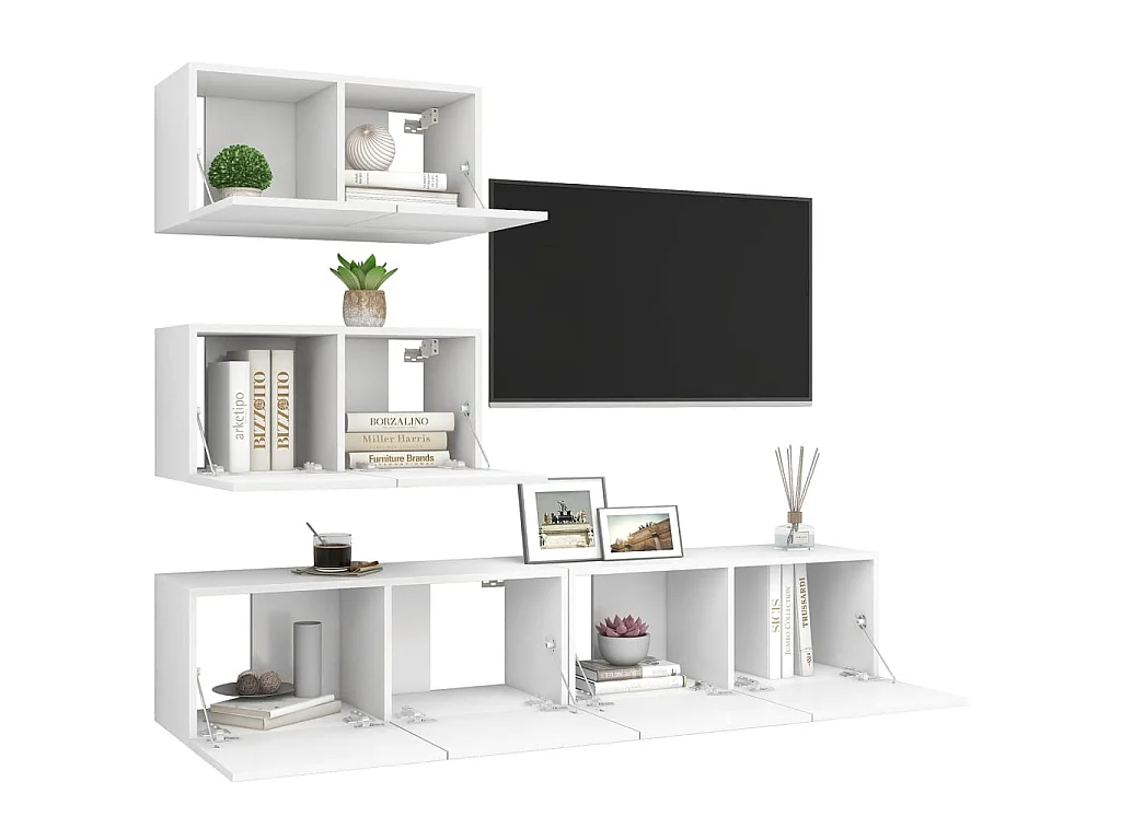 Clonalvy  Set de muebles de salón TV 4 piezas madera de ingeniería blanco