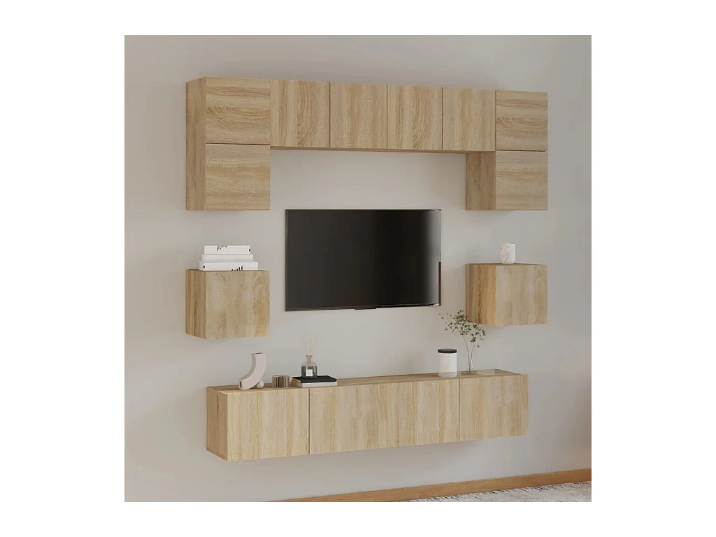 Doolin  Set de muebles para TV 8 pzas madera contrachapada roble Sonoma