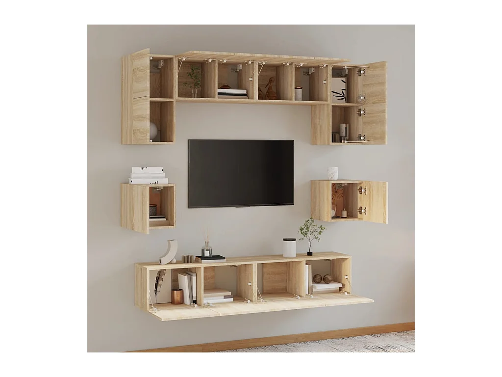 Doolin  Set de muebles para TV 8 pzas madera contrachapada roble Sonoma