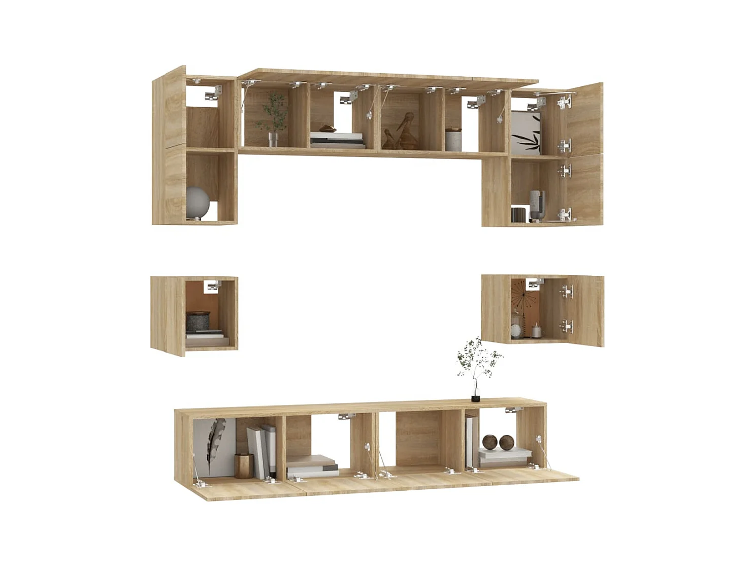 Doolin  Set de muebles para TV 8 pzas madera contrachapada roble Sonoma