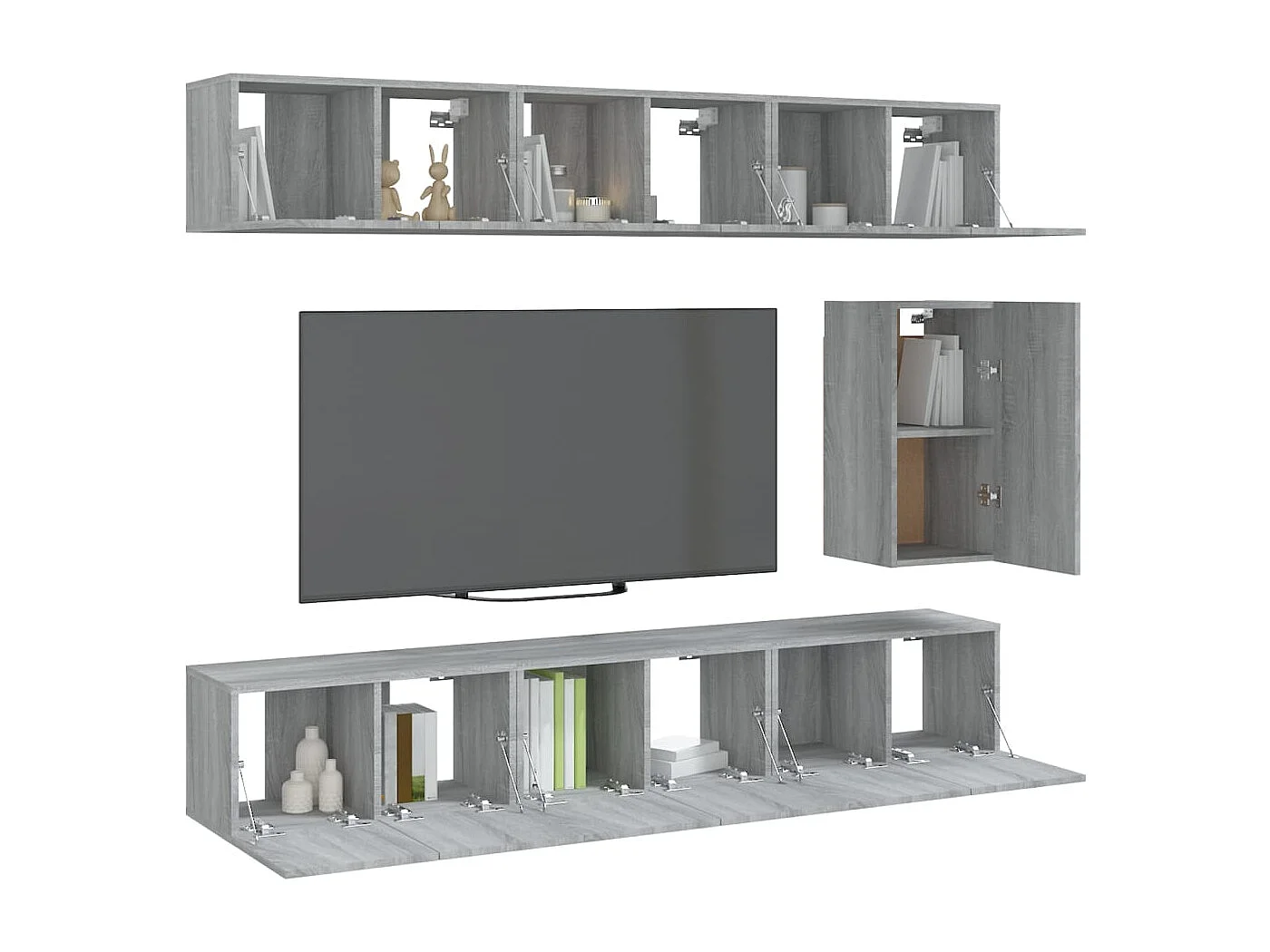 Claudia Isabel  Set de muebles para TV 7 pzas madera contrachapada gris Sonoma
