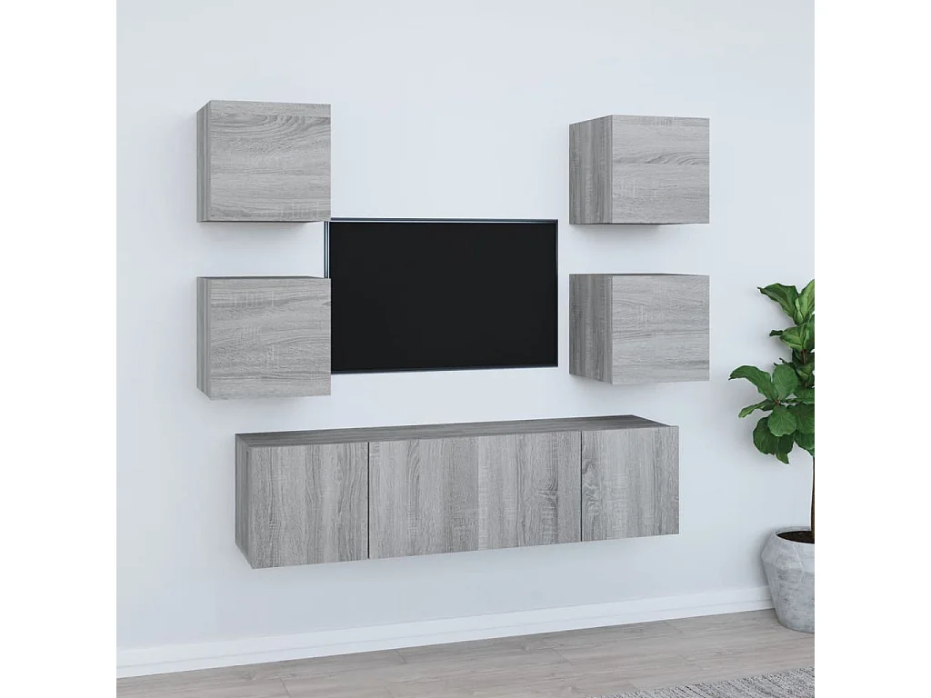 Azra  Set de muebles para TV 6 pzas madera contrachapada gris Sonoma