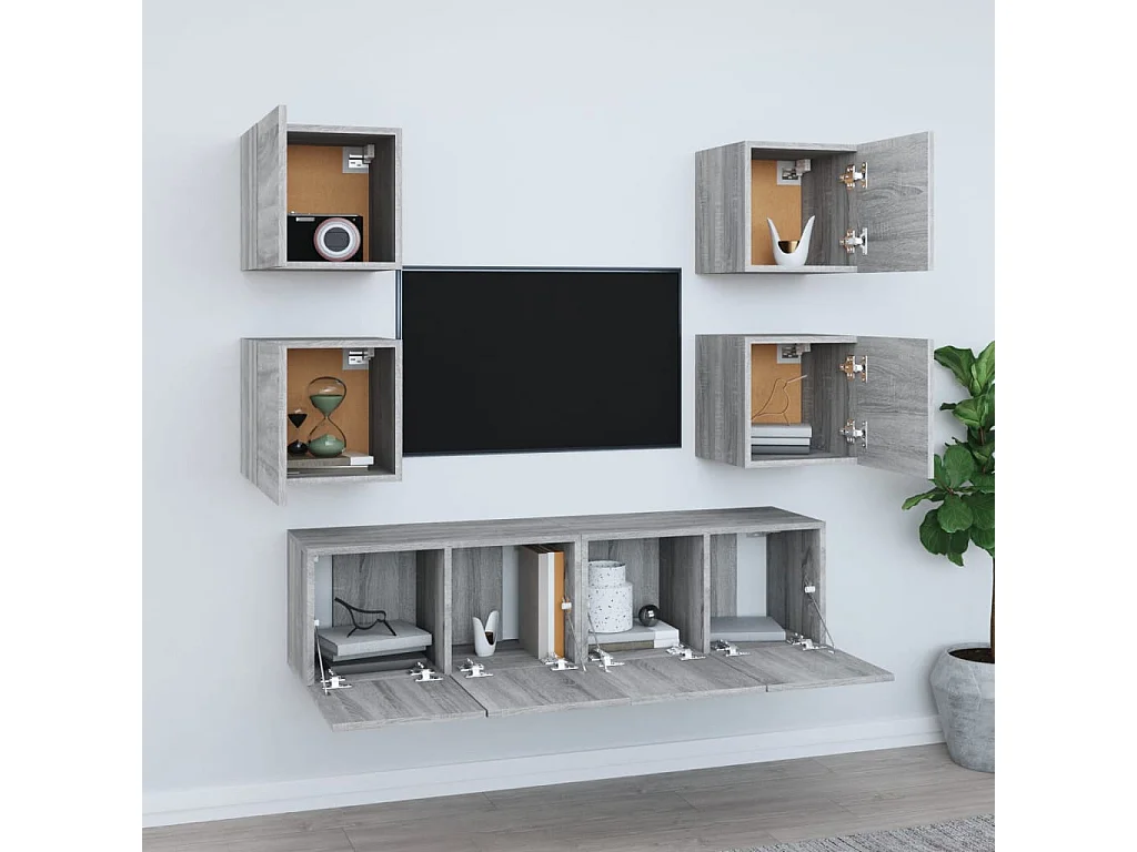 Azra  Set de muebles para TV 6 pzas madera contrachapada gris Sonoma