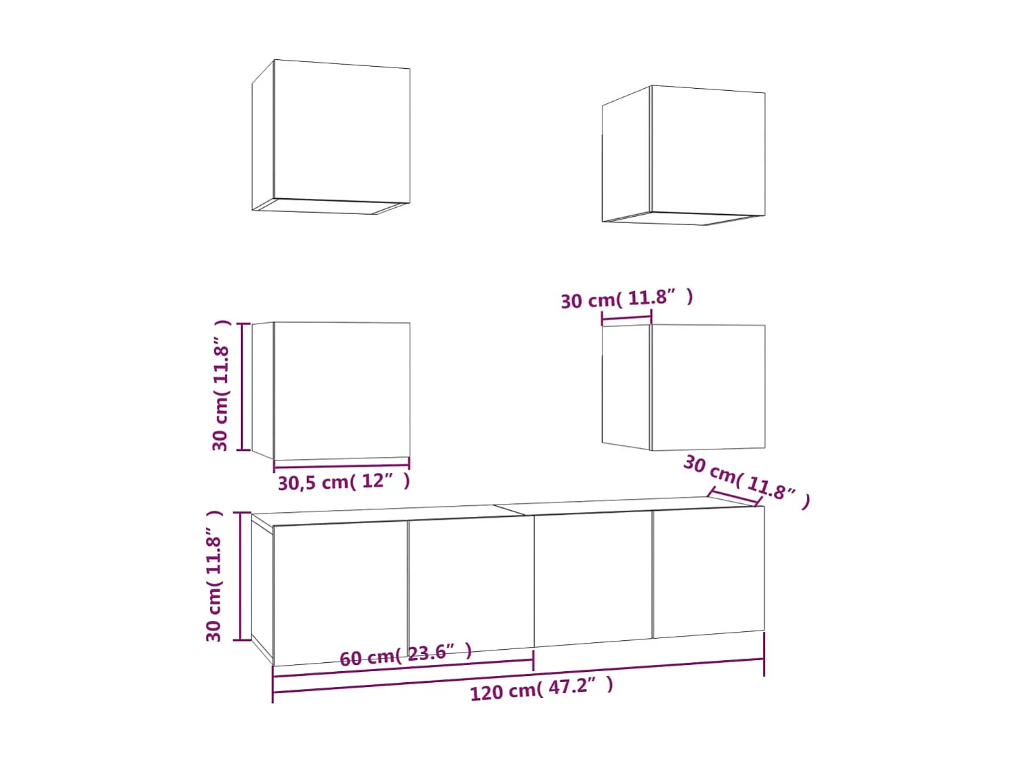 Azra  Set de muebles para TV 6 pzas madera contrachapada gris Sonoma