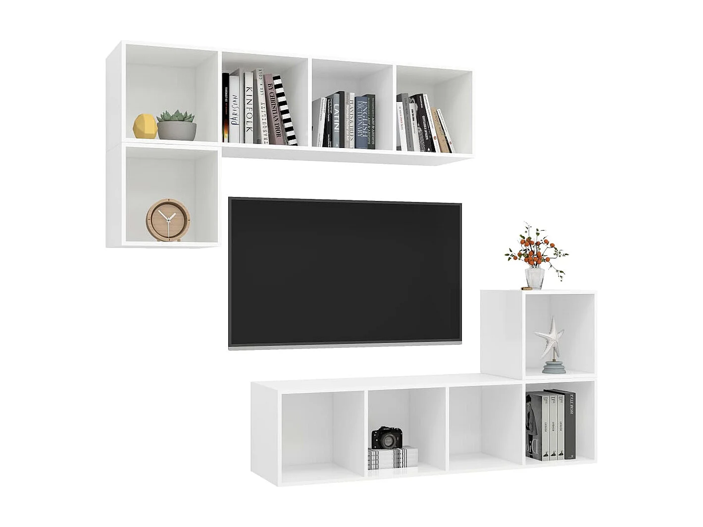 Fronja  4-delige Tv-meubelset bewerkt hout wit