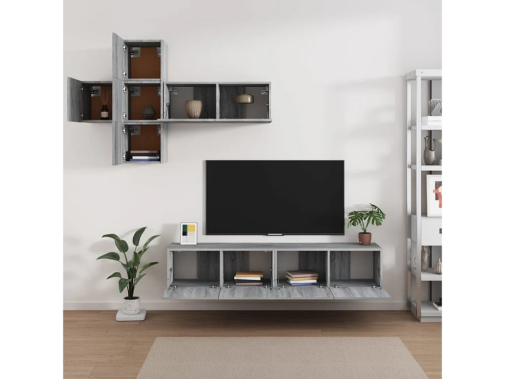 Evangelina  Ensemble de meubles TV 7 pcs Sonoma gris Bois d'ingénierie