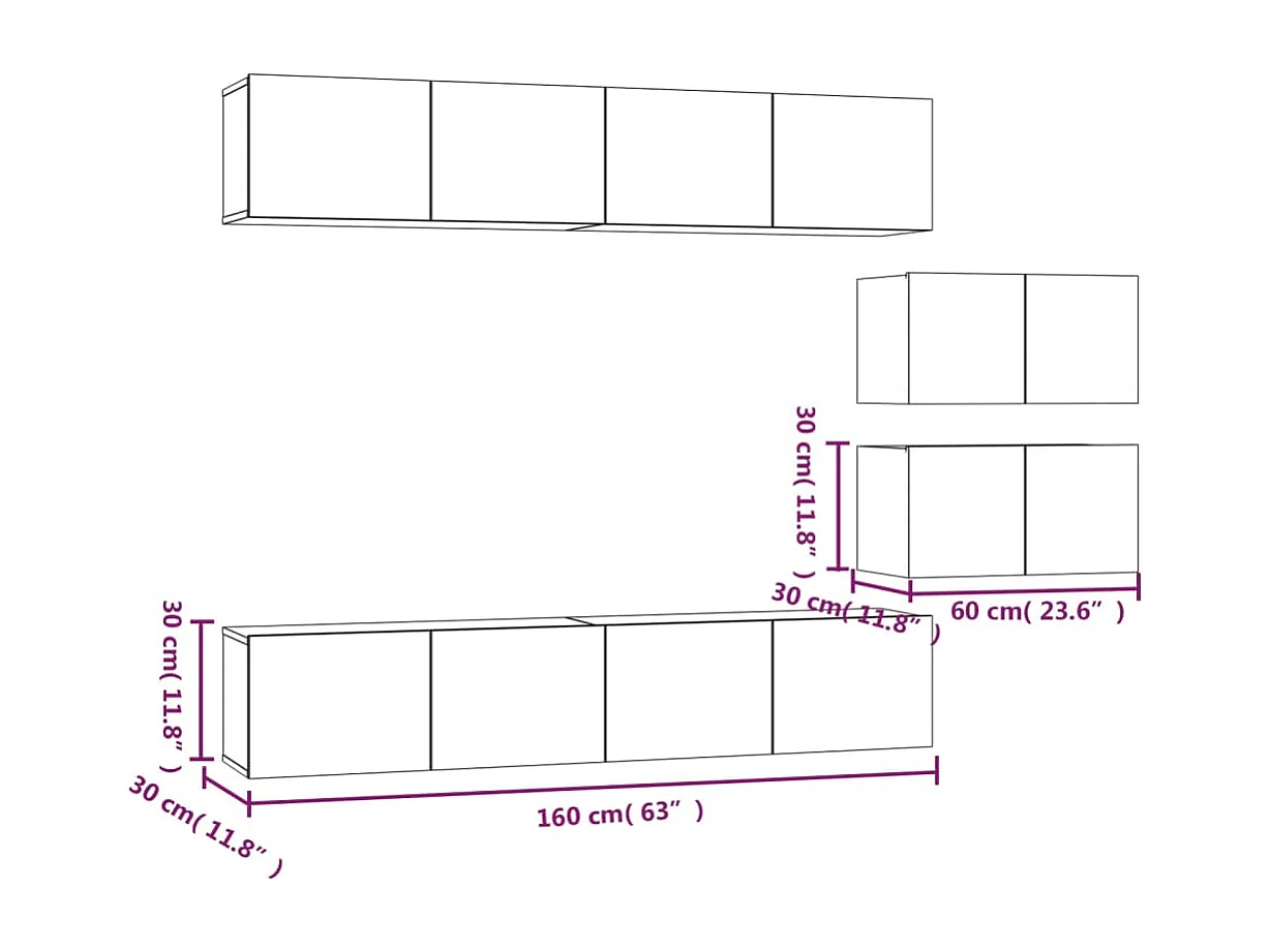 Juliette  6-delige Tv-meubelset bewerkt hout wit