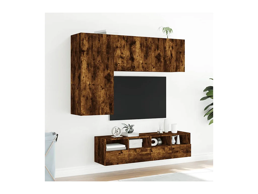 Jylorn  Unités murales TV 4 pcs chêne fumé bois d'ingénierie