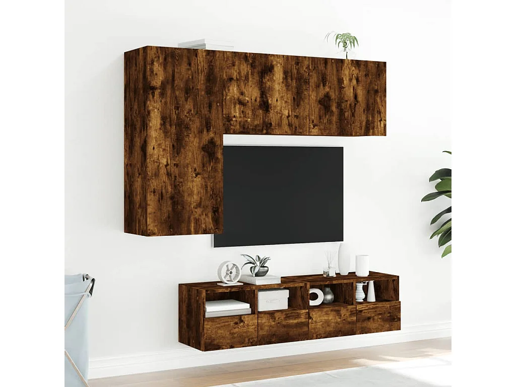 Jylorn  Unités murales TV 4 pcs chêne fumé bois d'ingénierie