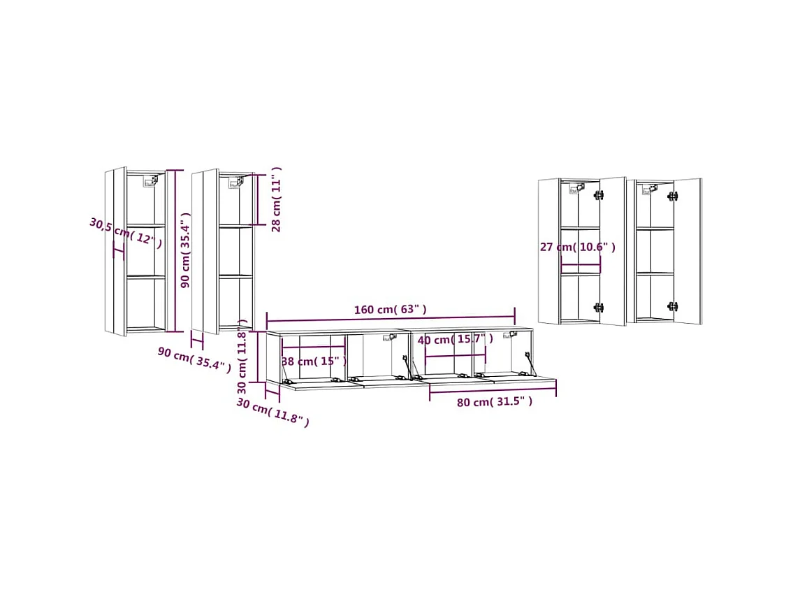 Lunteren  6-delige Tv-meubelset bewerkt hout sonoma eikenkleurig