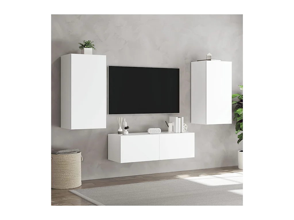Chance  Meuble TV muraux 3 pcs avec lumières LED blanc