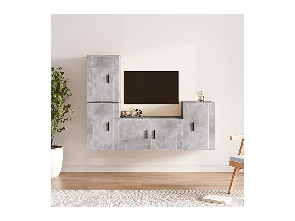 Pete  4-delige Tv-meubelset bewerkt hout betongrijs