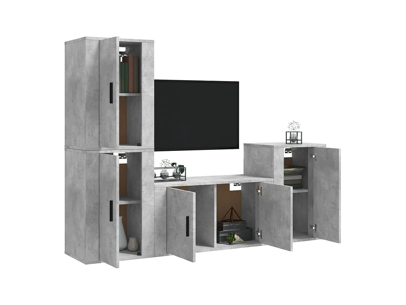Pete  4-delige Tv-meubelset bewerkt hout betongrijs