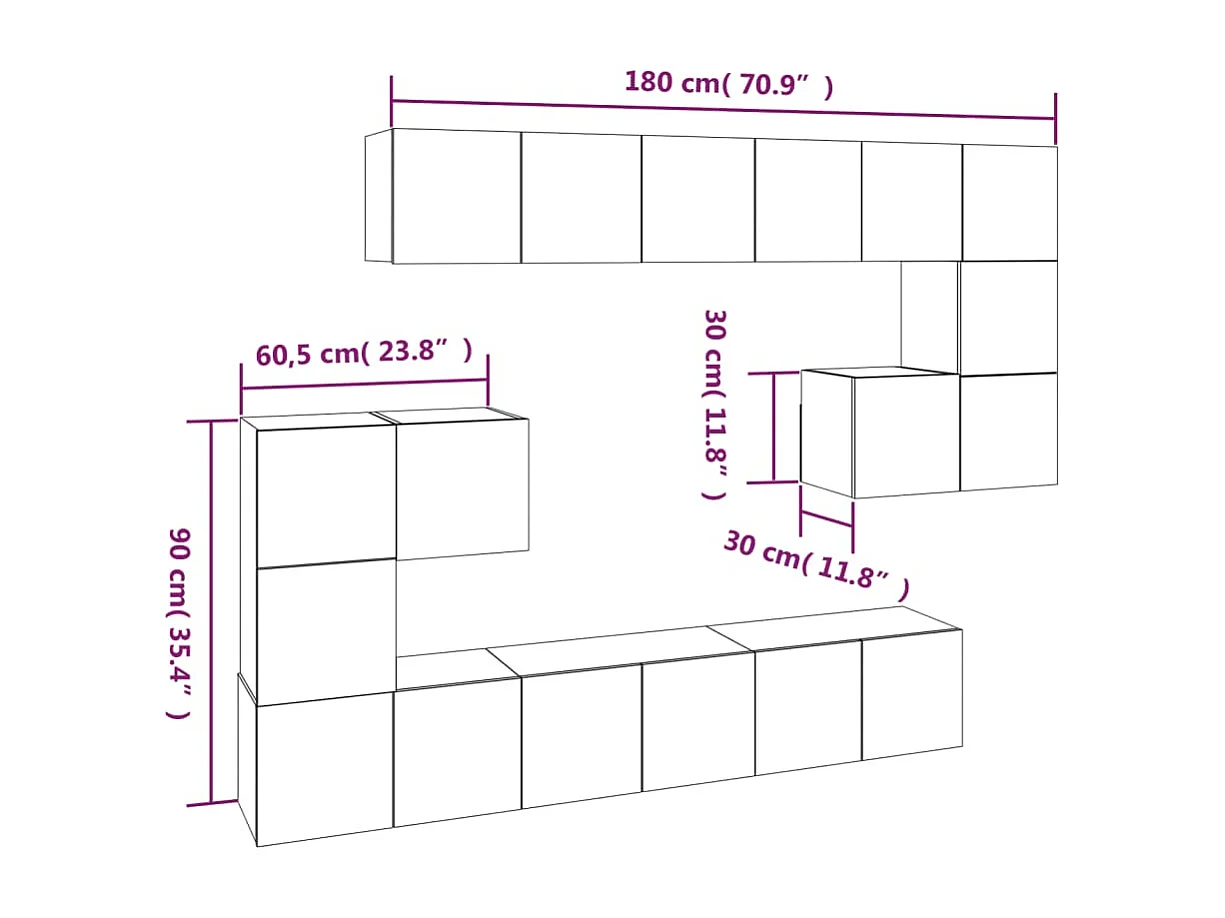 Hector  Set de muebles para TV 10 pzas madera contrachapada gris Sonoma