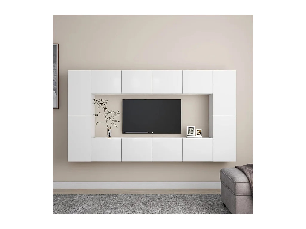 Beltsville  Ensemble de meubles TV 8 pcs Blanc Bois d'ingénierie
