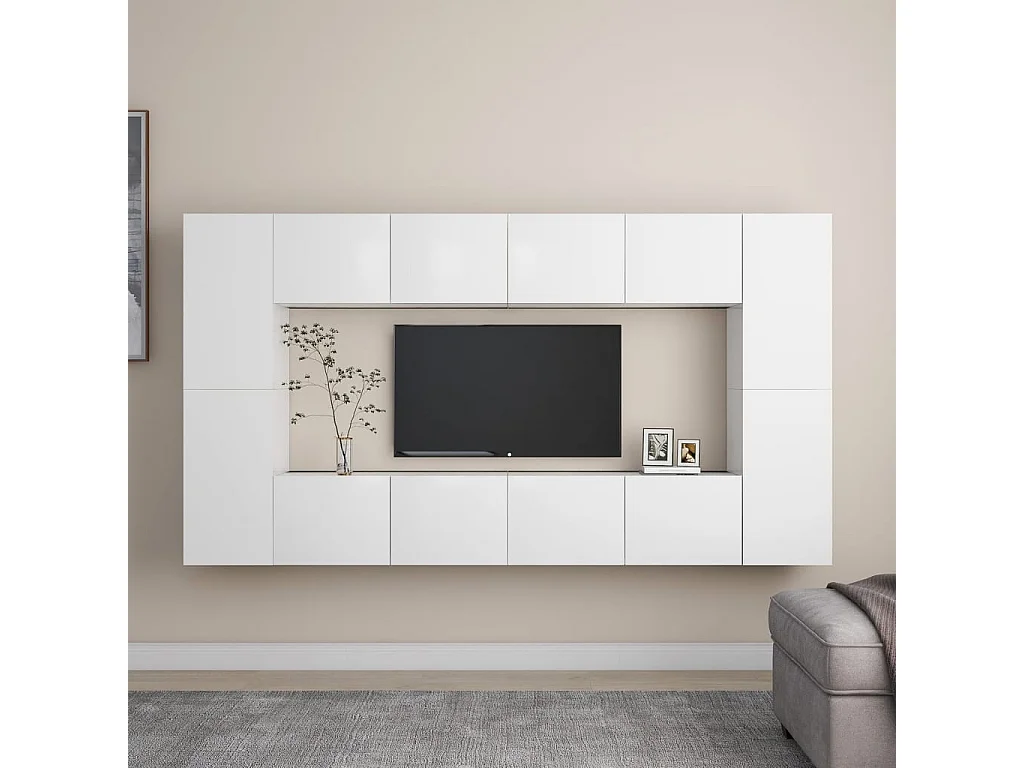 Beltsville  Ensemble de meubles TV 8 pcs Blanc Bois d'ingénierie
