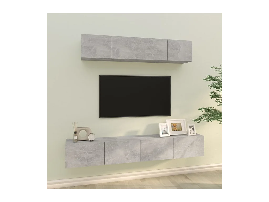 Isandro  Ensemble de meubles TV 4 pcs Gris béton Bois d'ingénierie