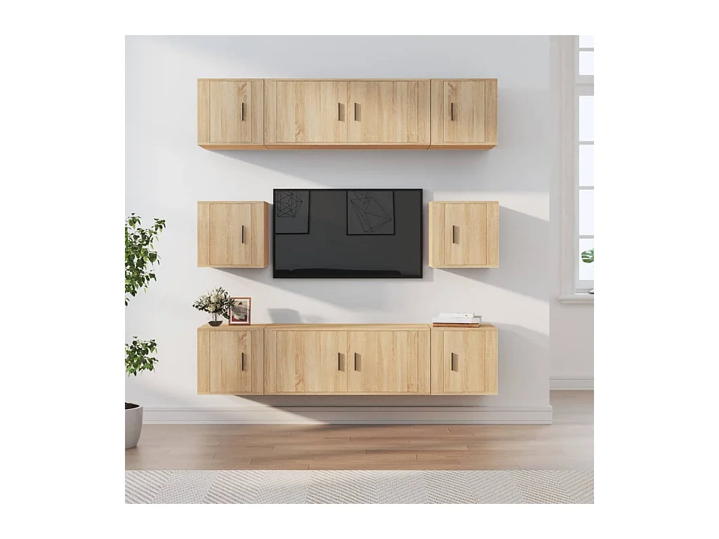 Ywar  Set de muebles para TV 8 pzas madera contrachapada roble Sonoma