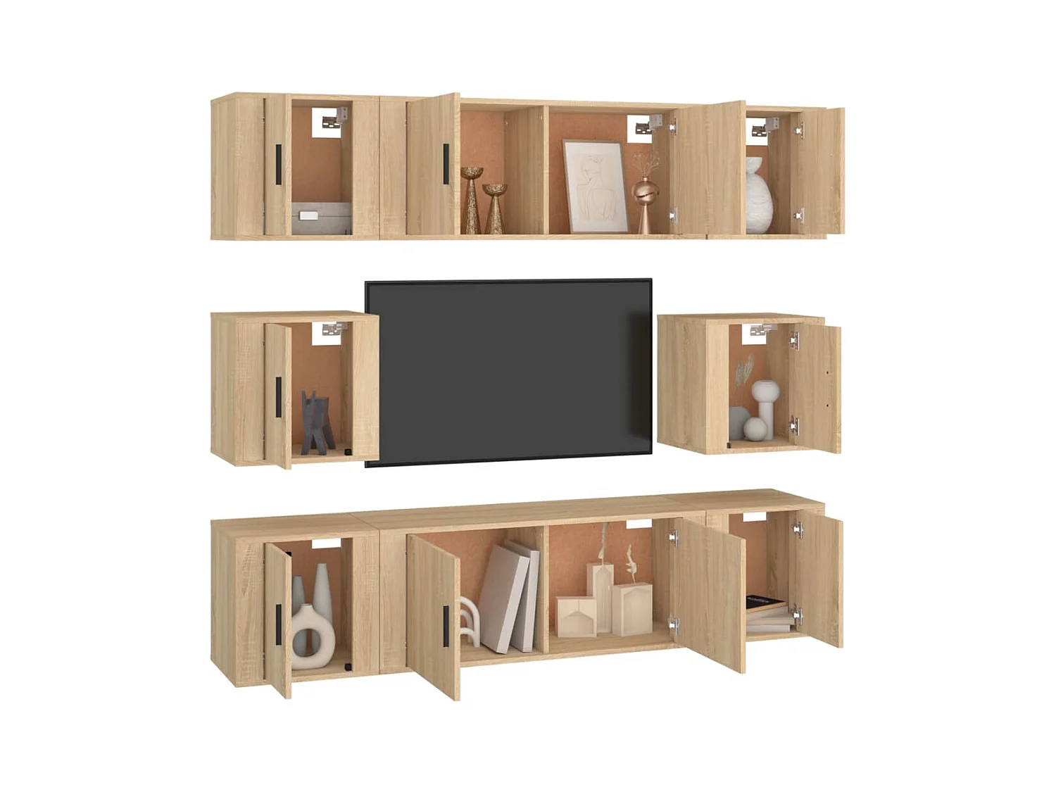 Ywar  Set de muebles para TV 8 pzas madera contrachapada roble Sonoma
