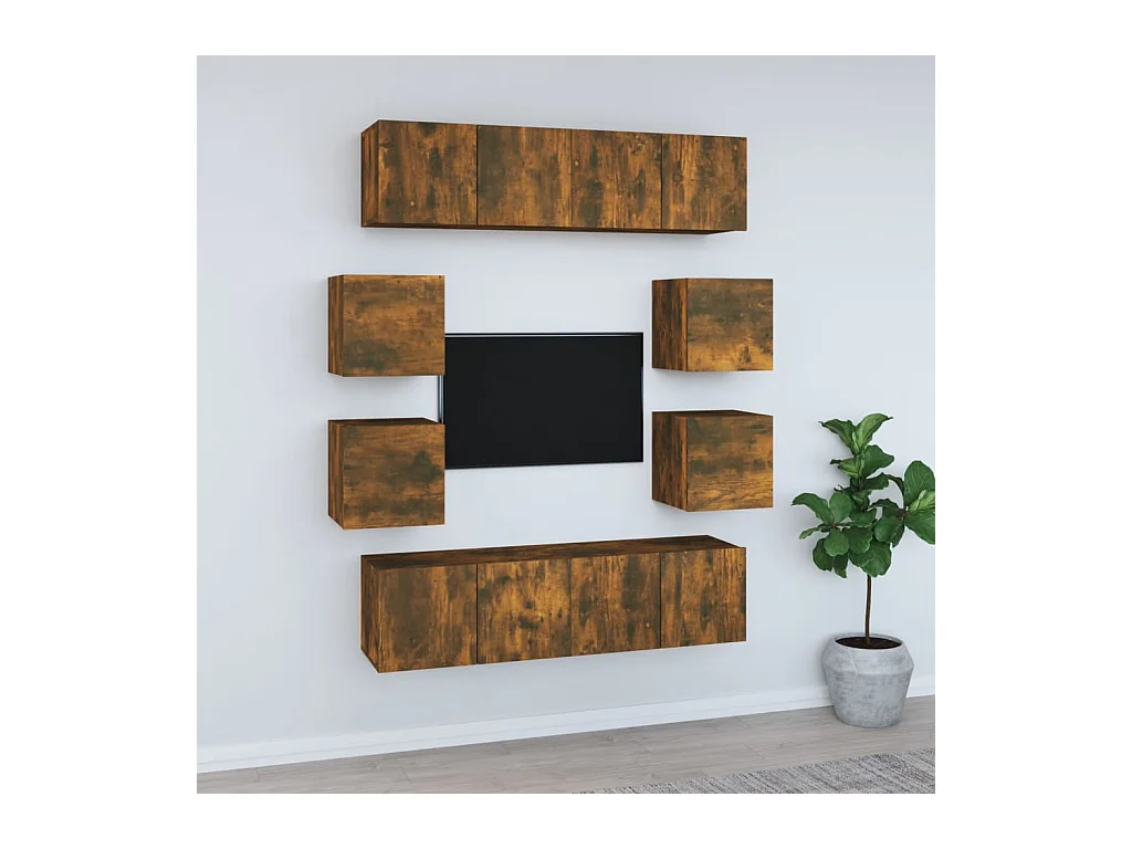 Clondalkin  Ensemble de meubles TV 8 pcs Chêne fumé Bois d'ingénierie