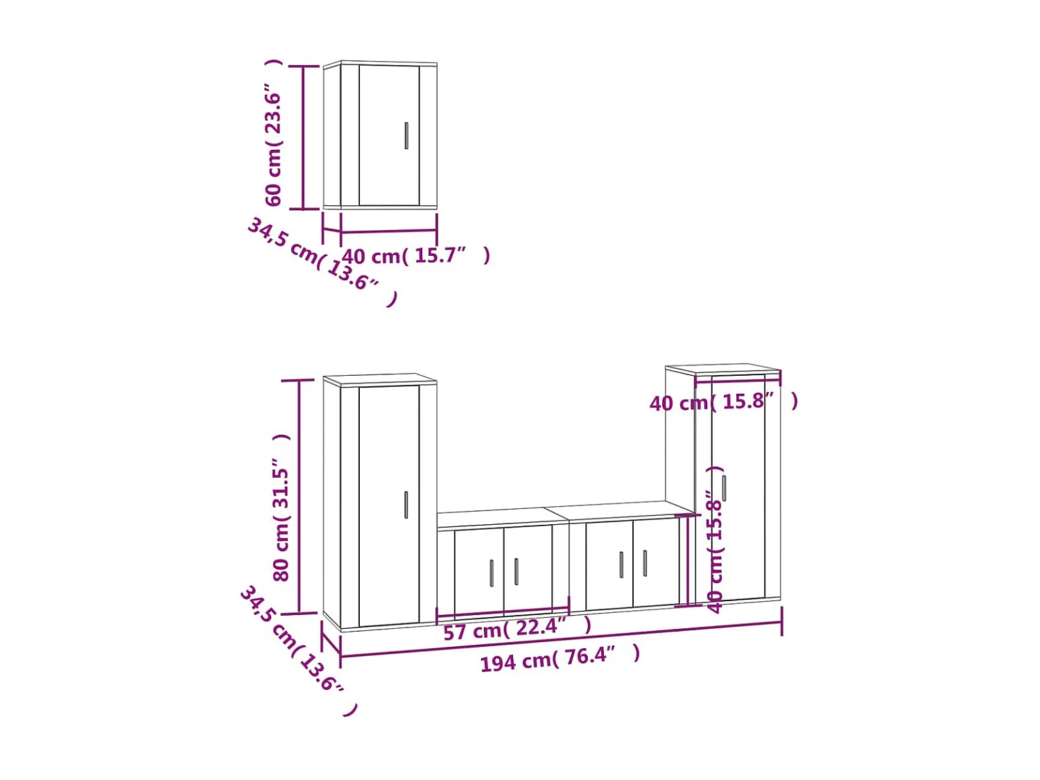 Ingrid Helene  Ensemble de meubles TV 5 pcs Sonoma gris Bois d'ingénierie