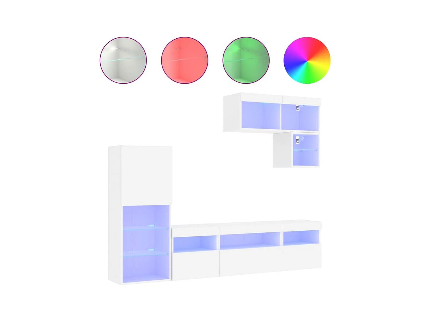 Tilda  Unités murales TV avec LED 6 pcs blanc bois d'ingénierie