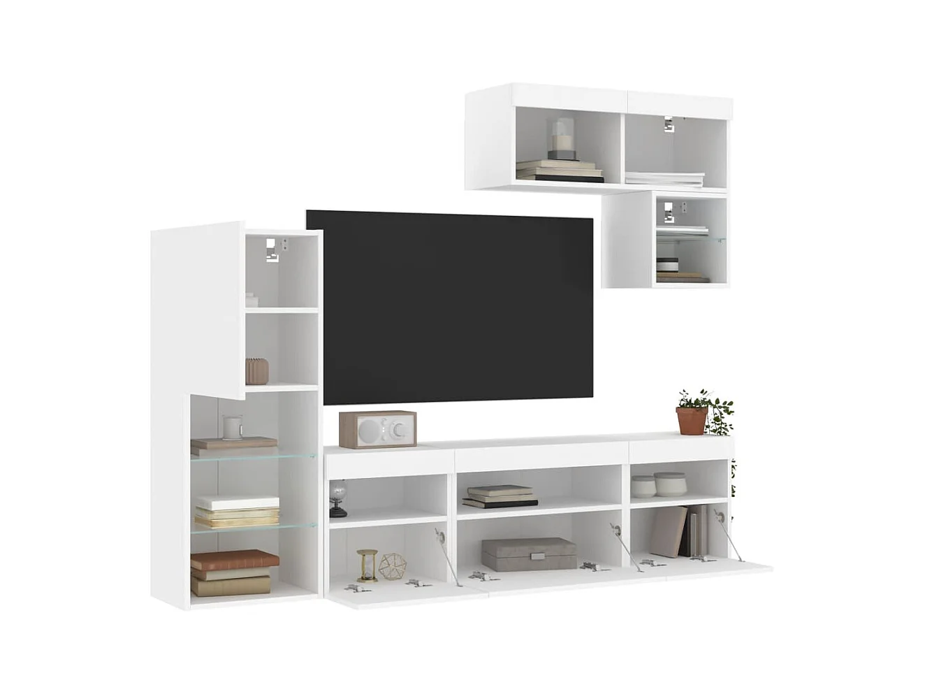 Tilda  Unités murales TV avec LED 6 pcs blanc bois d'ingénierie