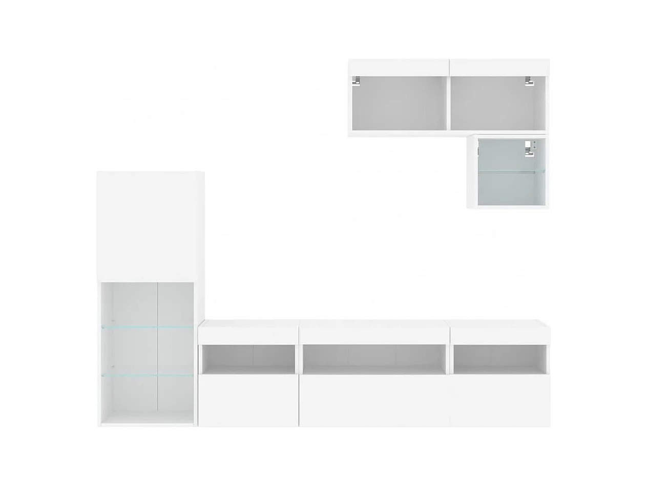 Tilda  Unités murales TV avec LED 6 pcs blanc bois d'ingénierie