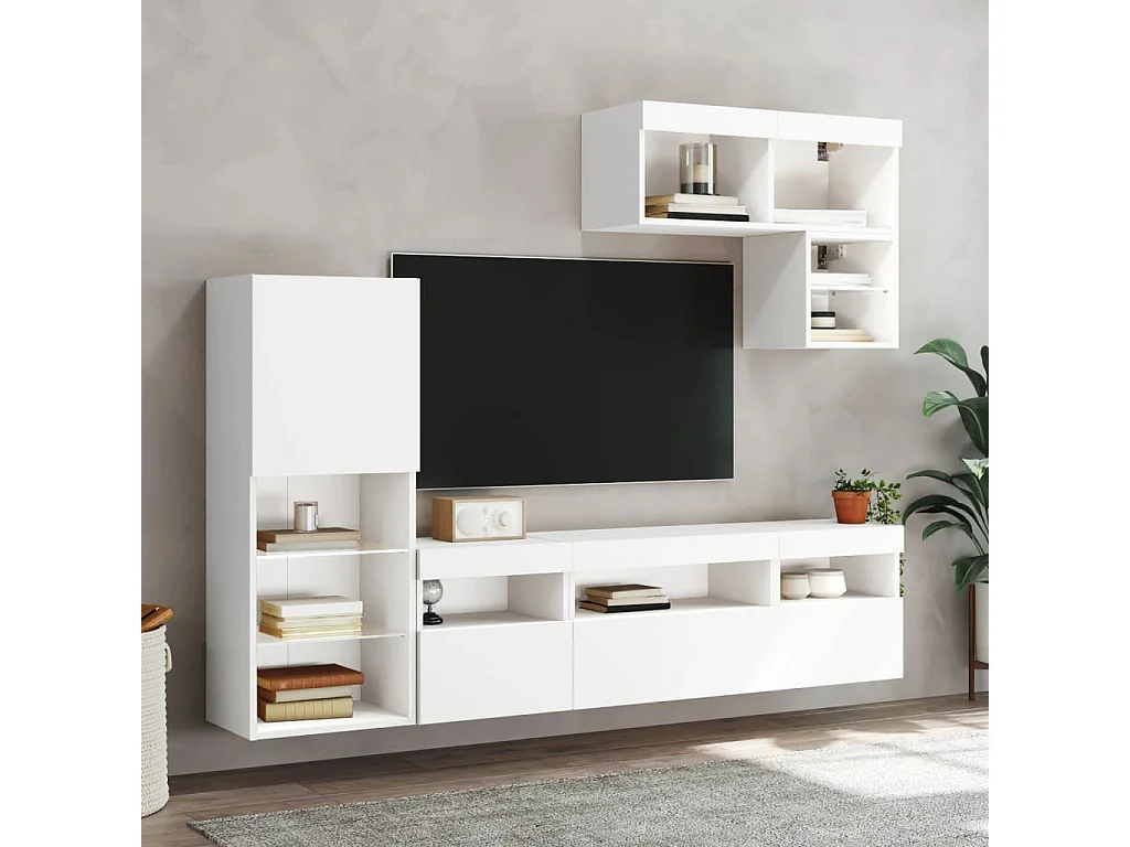 Tilda  Unités murales TV avec LED 6 pcs blanc bois d'ingénierie