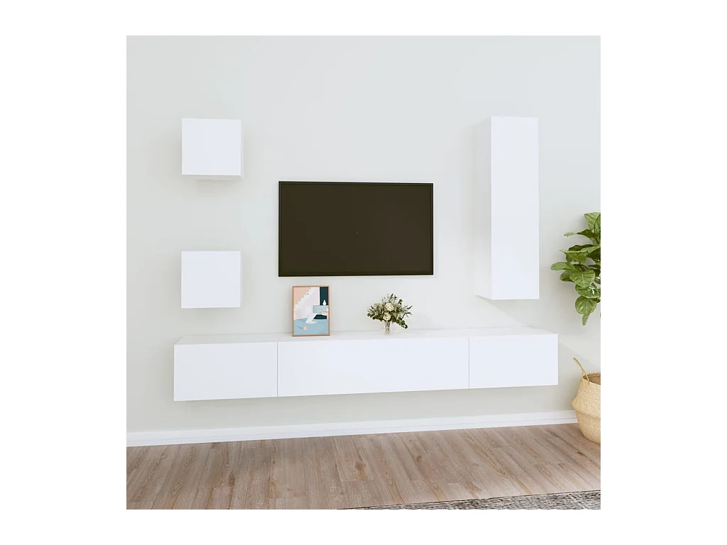 Garden Furniture -  Ensemble de meubles TV 5 pcs Blanc Bois d'ingénierie