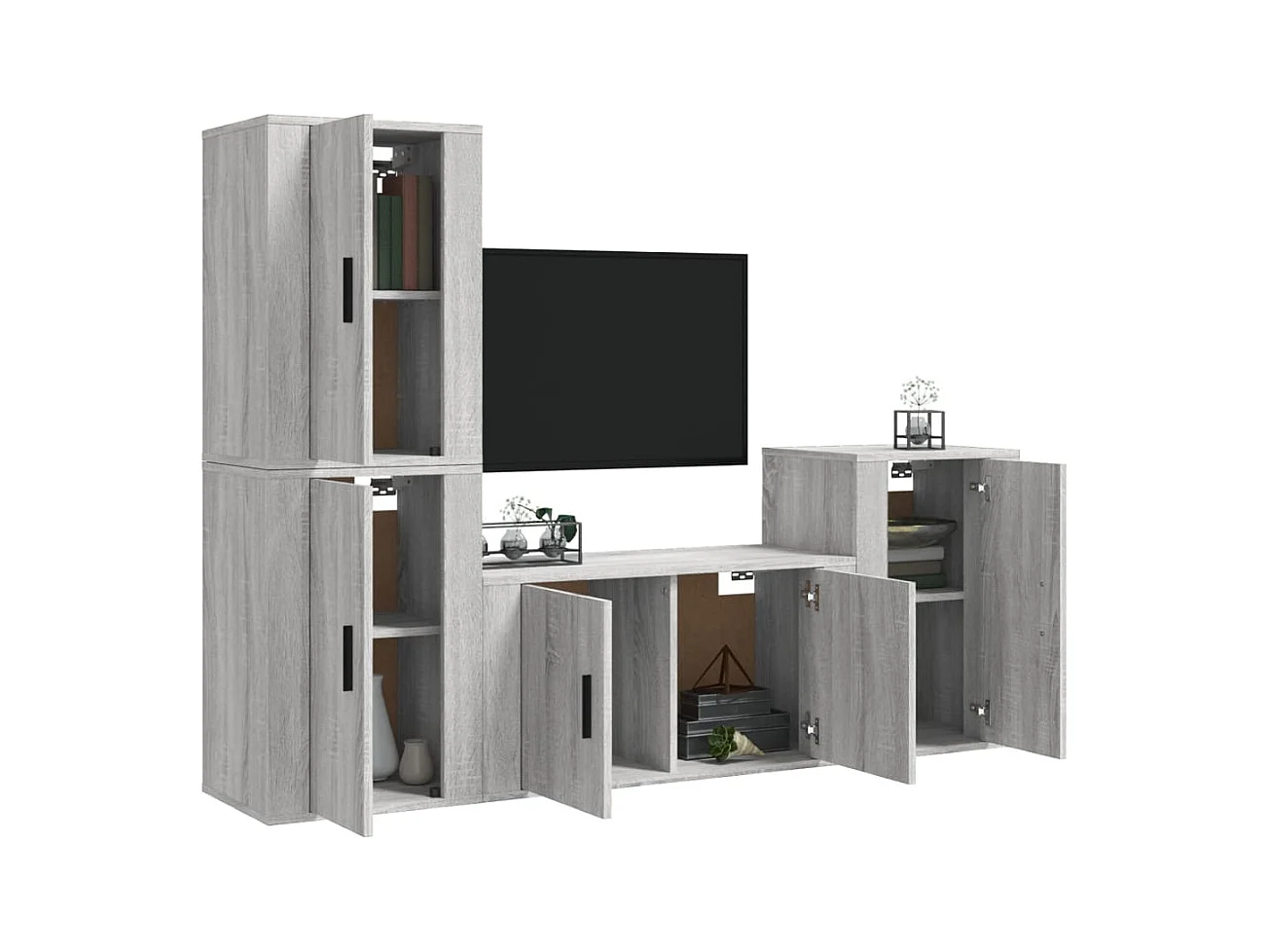 Pete  Ensemble de meubles TV 4 pcs Sonoma gris Bois d'ingénierie