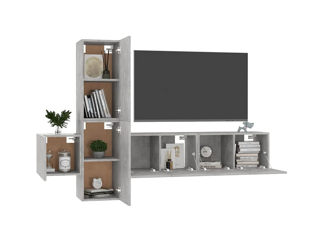 Daingean  Ensemble de meubles TV 5 pcs Gris béton Bois d'ingénierie