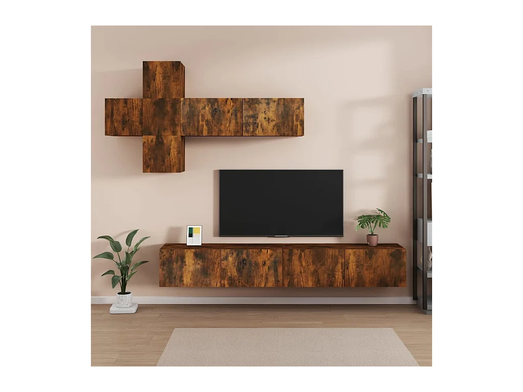 Evangelina  Ensemble de meubles TV 7 pcs Chêne fumé Bois d'ingénierie