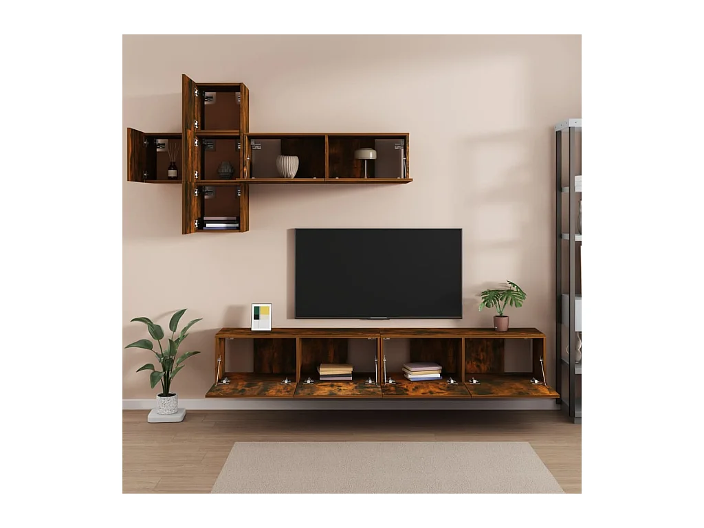 Evangelina  Ensemble de meubles TV 7 pcs Chêne fumé Bois d'ingénierie