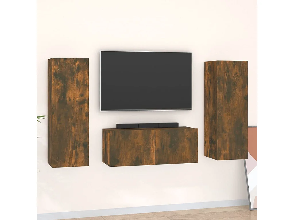 Deadwood  Ensemble de meubles TV 3 pcs Chêne fumé Bois d'ingénierie