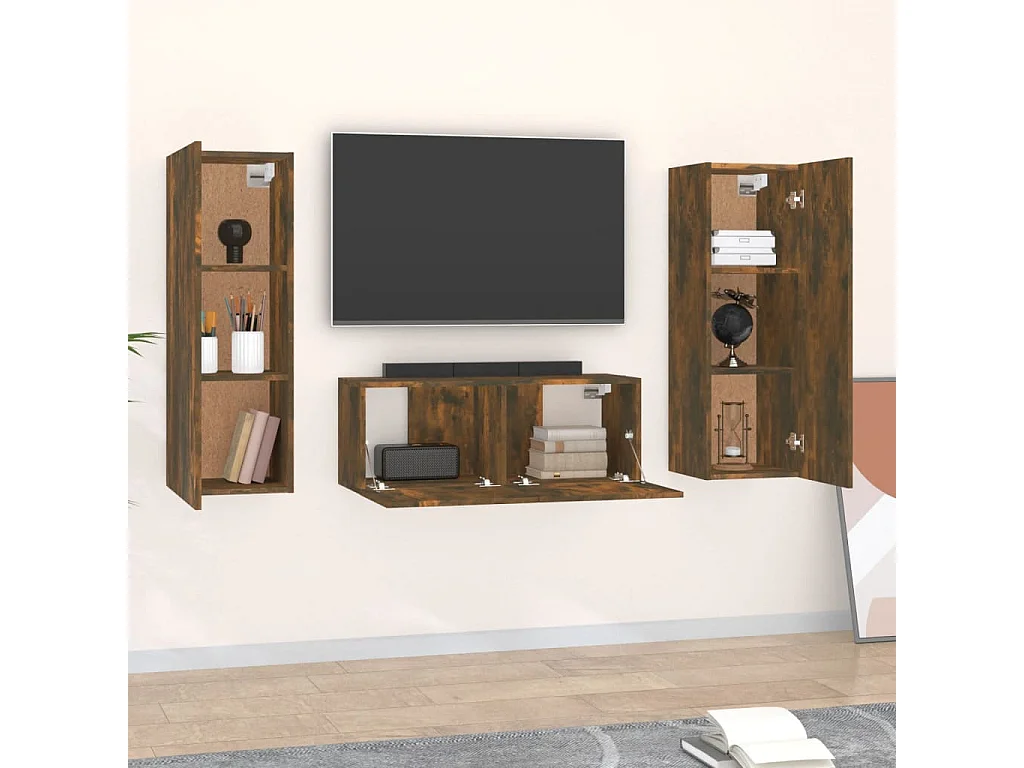 Deadwood  Ensemble de meubles TV 3 pcs Chêne fumé Bois d'ingénierie