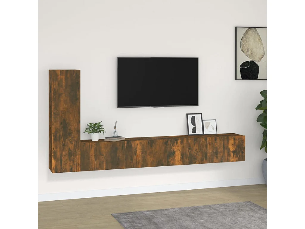 Tirza  Set de muebles de TV 3 pzas madera contrachapada roble ahumado