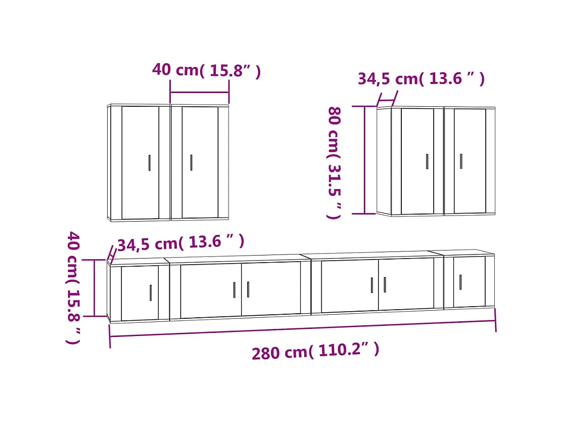 Clarion  Ensemble de meubles TV 8 pcs Chêne fumé Bois d'ingénierie