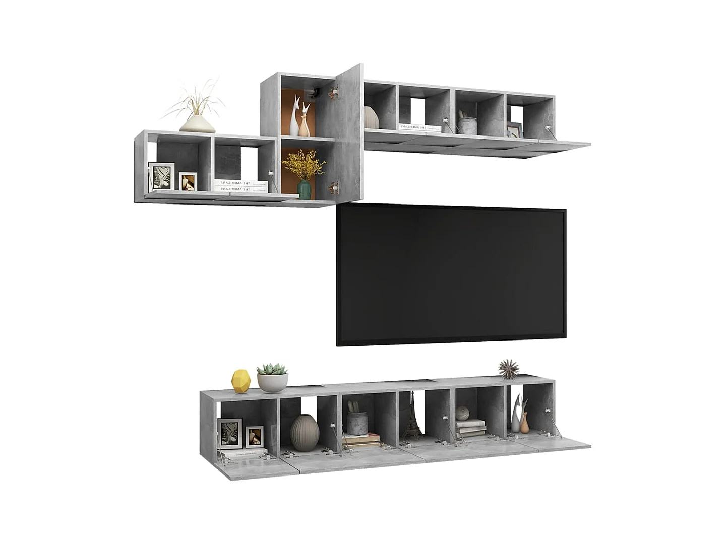 Claudia Isabel  Ensemble de meubles TV 7 pcs Gris béton Bois d'ingénierie