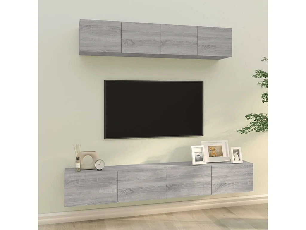 Isandro  Set de muebles para TV 4 pzas madera contrachapada gris Sonoma