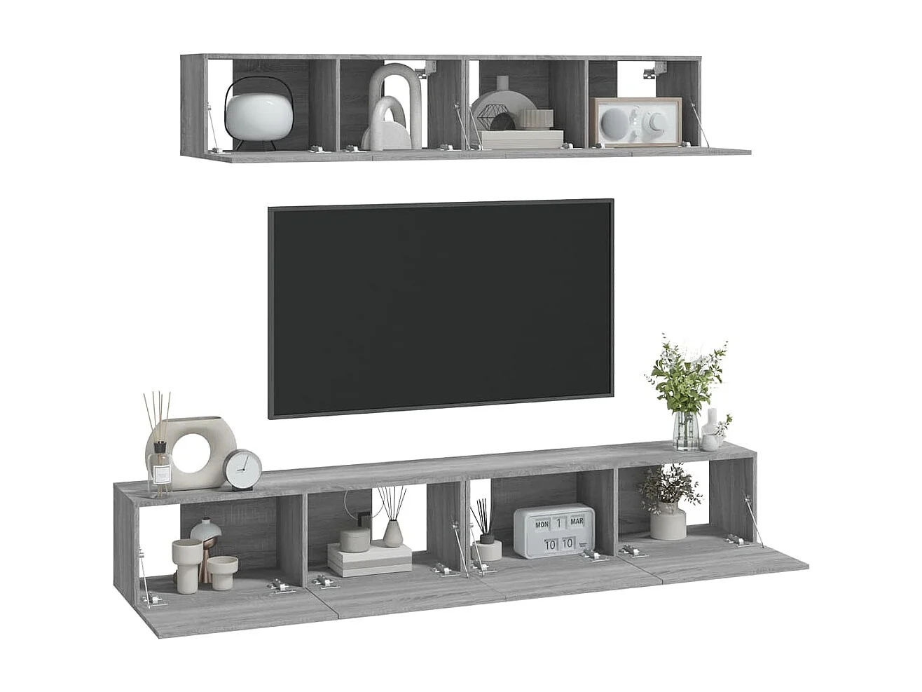 Isandro  Set de muebles para TV 4 pzas madera contrachapada gris Sonoma