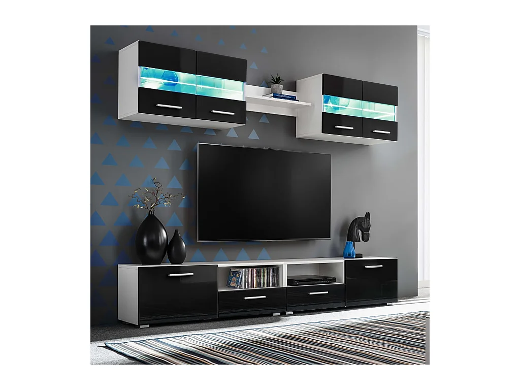 Ulnar  Ensemble mural pour TV 5 pcs avec lumières LED Noir brillant