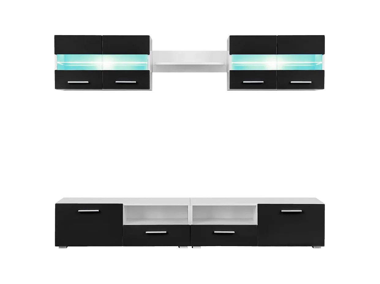 Ulnar  Ensemble mural pour TV 5 pcs avec lumières LED Noir brillant