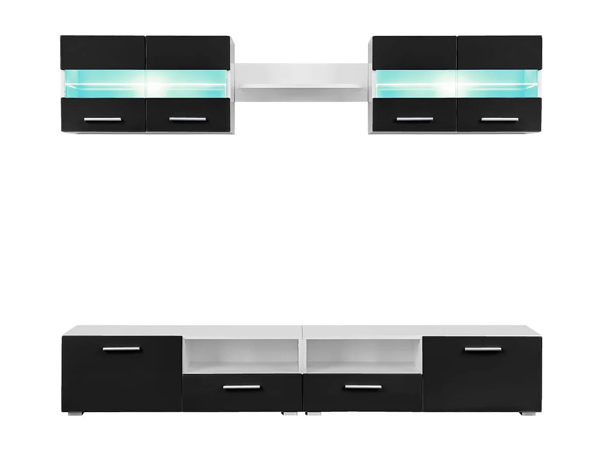 Ulnar  Ensemble mural pour TV 5 pcs avec lumières LED Noir brillant