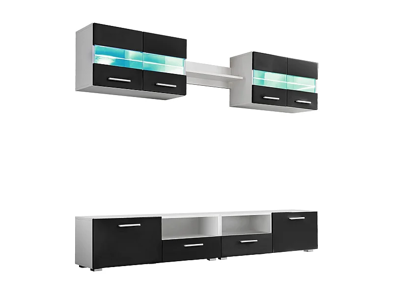 Ulnar  Ensemble mural pour TV 5 pcs avec lumières LED Noir brillant