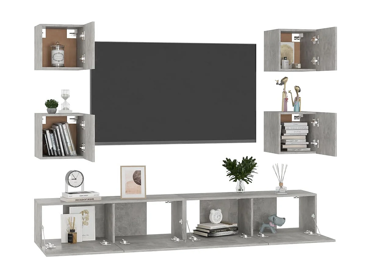 Iseline  6-delige Tv-meubelset bewerkt hout betongrijs