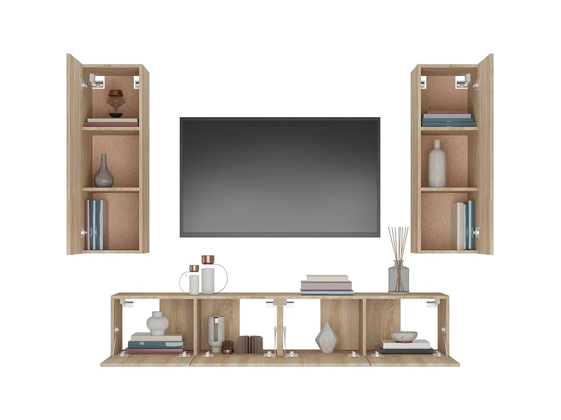 Cloverport  Set de muebles para TV 4 pzas madera contrachapada roble Sonoma